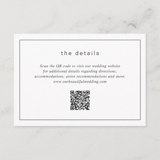 Timeless Black and White QR Code Modern Wedding Informatiekaartje (Voorkant)