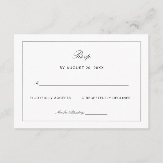 Timeless Black and White Wedding Response Informatiekaartje (Voorkant)