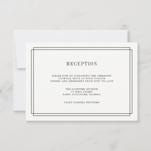 Timeless Black en White Reception Kaart (Voorkant)