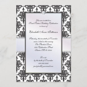 Timeless Black & White Damask Sweet 16 Party Kaart