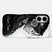 Timeless black white dramatic floral hair design Case-Mate iPhone case (Achterkant (horizontaal))