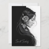 Timeless black white dramatic floral hair design kaart (Voorkant)