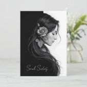 Timeless black white dramatic floral hair design kaart (Staand voorkant)