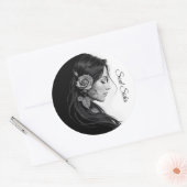 Timeless black white dramatic floral hair design ronde sticker (Envelop)