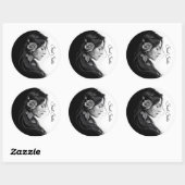 Timeless black white dramatic floral hair design ronde sticker (Vel)