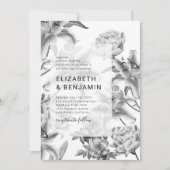 Timeless Black White Floral Wedding Invitation Kaart (Voorkant)