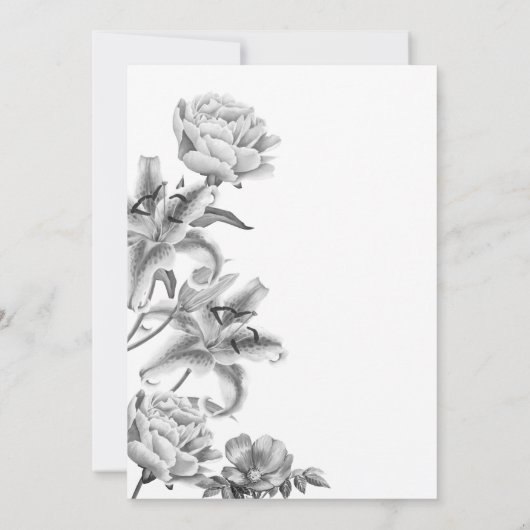 Timeless Black White Floral Wedding Invitation Kaart (Achterkant)