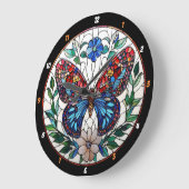 Timeless Bloom" - Glas in lood Butterfly Grote Klok (Hoek)