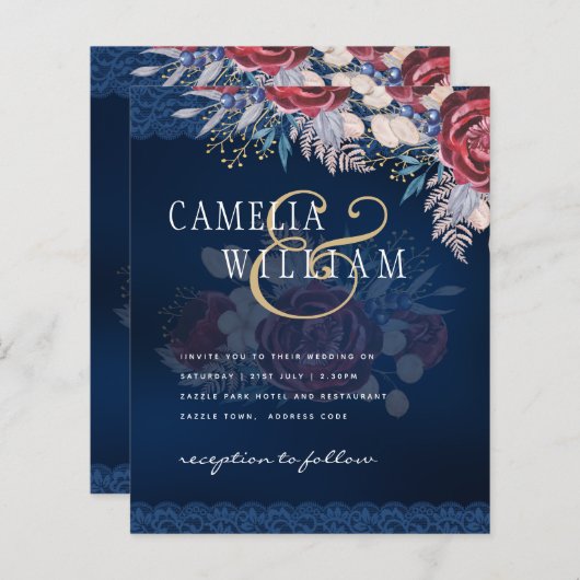 Timeless Blue Burgundy Floral Lace Wedding (Voorkant / Achterkant)