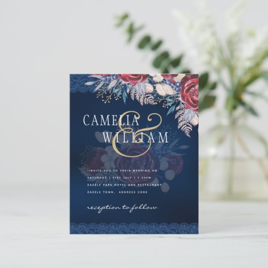Timeless Blue Burgundy Floral Lace Wedding (Staand voorkant)
