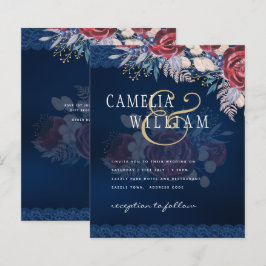 Timeless Blue Burgundy Floral Lace Wedding