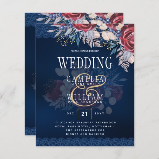 Timeless Blue Burgundy Floral Lace Wedding (Voorkant / Achterkant)