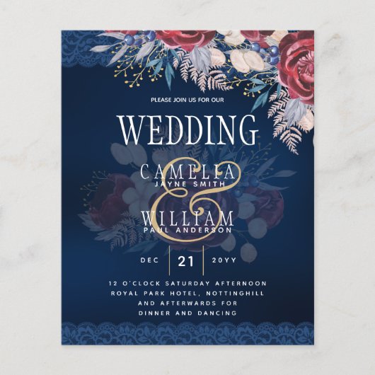 Timeless Blue Burgundy Floral Lace Wedding (Voorkant)