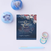 Timeless Blue Burgundy Floral Lace Wedding Flyer (Enkel)
