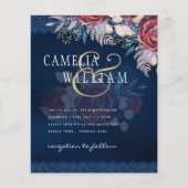 Timeless Blue Burgundy Floral Lace Wedding Flyer (Voorkant)