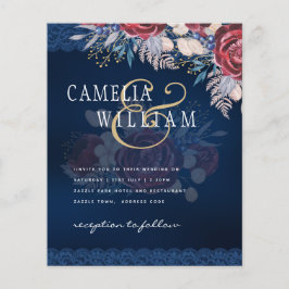 Timeless Blue Burgundy Floral Lace Wedding Flyer