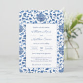 Timeless Blue en White Chinoiserie Chic Wedding Kaart (Staand voorkant)