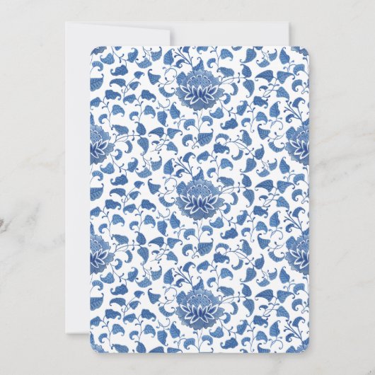 Timeless Blue en White Chinoiserie Chic Wedding Kaart (Achterkant)
