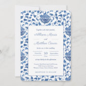 Timeless Blue en White Chinoiserie Chic Wedding Kaart (Voorkant)