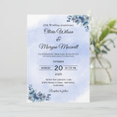 Timeless Blue Floral Wedding Anniversary  Kaart (Staand voorkant)