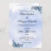 Timeless Blue Floral Wedding Anniversary  Kaart (Voorkant / Achterkant)