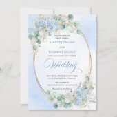 Timeless Blue Hydrangea Eucalyptus Wedding Invite Kaart (Voorkant)