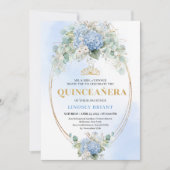 Timeless Blue Hydrangea Quinceañera Gold Invitatio Kaart (Voorkant)