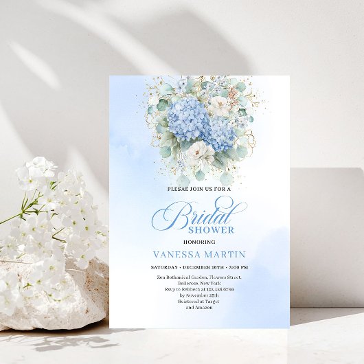 Timeless Blue Hydrangeas Bridal Shower Invitation Kaart