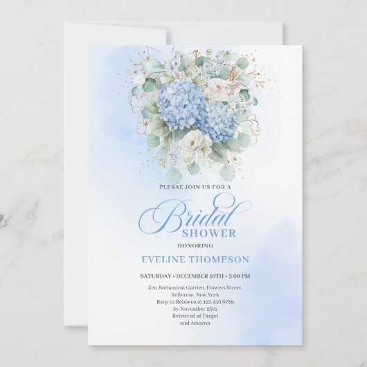 Timeless Blue Hydrangeas Bridal Shower Invitation Kaart (Voorkant)