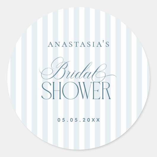 Timeless Blue Stripes Bridal Shower Ronde Sticker (Voorkant)
