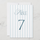 Timeless Blue Stripes Wedding Table Number 7 Sign Kaart (Voorkant)