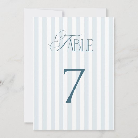 Timeless Blue Stripes Wedding Table Number 7 Sign Kaart (Voorkant)