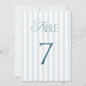 Timeless Blue Stripes Wedding Table Number 7 Sign Kaart (Achterkant)