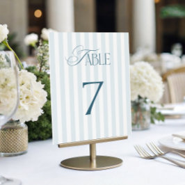 Timeless Blue Stripes Wedding Table Number 7 Sign Kaart
