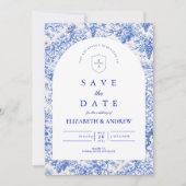 Timeless Blue White Porcelain Wedding Save The Date (Voorkant)