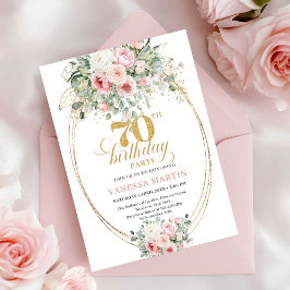 Timeless Blush and Gold 70th Birthday Invitation Kaart