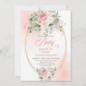 Timeless Blush Floral Gold Girl Baby Shower Invite Kaart (Voorkant)