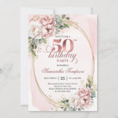 Timeless Blush Flowers Rose Gold 50th Birthday  Kaart (Voorkant)