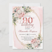 Timeless Blush Gold Floral Eucalyptus 90 Birthday Kaart (Voorkant)