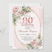 Timeless Blush Pink Gold Greenery 90th Birthday  Kaart (Voorkant)