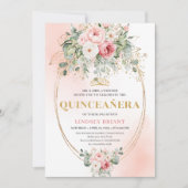 Timeless Blush Roses Eucalyptus Quinceañera Invite Kaart (Voorkant)