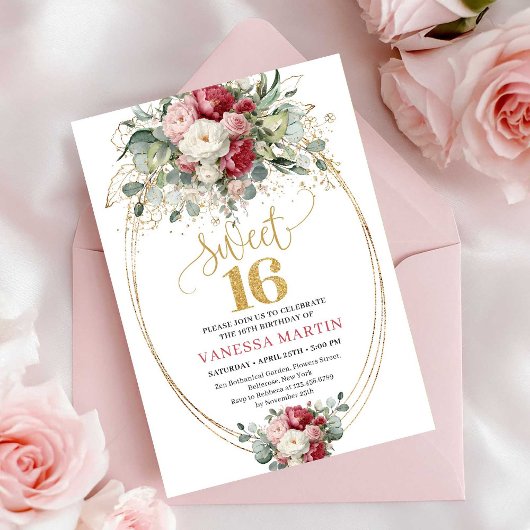 Timeless Blush White Greenery Sweet 16 Birthday  Kaart