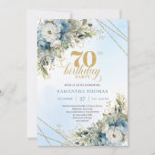 Timeless bohemian blue florals gold 70th birthday  kaart (Voorkant)