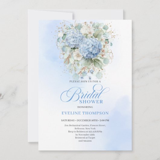 Timeless Bohemian Blue Hydrangeas Shower Invitatio Kaart (Voorkant)