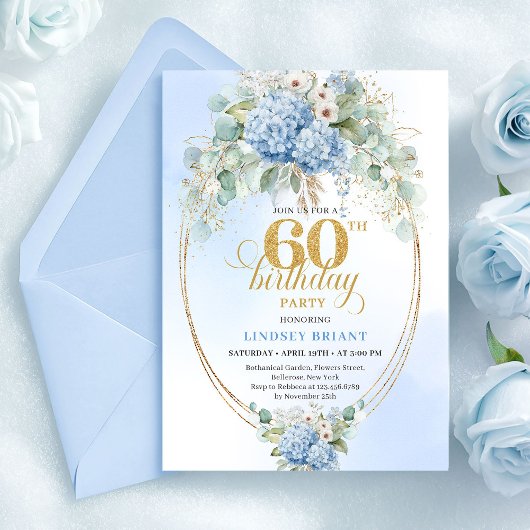 Timeless Bohemian Light Blue Floral 60th Birthday Kaart
