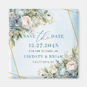 Timeless Boho Blue Floral Gold Frame Save The Date Magneet (Voorkant)