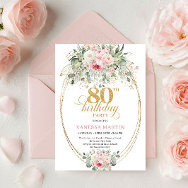 Timeless Boho Blush Roses Minimal 80th Birthday Kaart