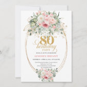 Timeless Boho Blush Roses Minimal 80th Birthday Kaart (Voorkant)
