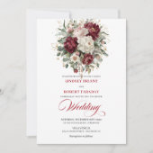 Timeless Boho Burgundy White Flowers Gold Wedding  Kaart (Voorkant)