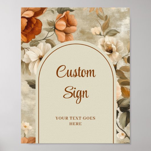 Timeless Boho Copper Beige Olive Floral Custom  Poster (Voorkant)